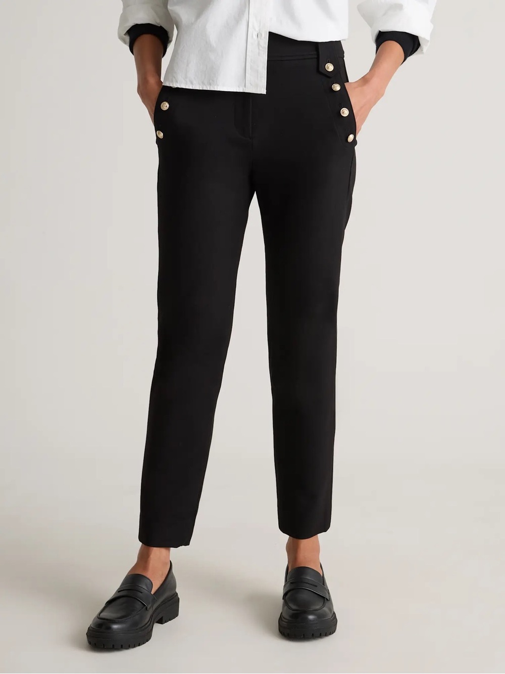Quince Ultra-Stretch Ponte Straight Leg Mariner Pants Black Womens Size Large